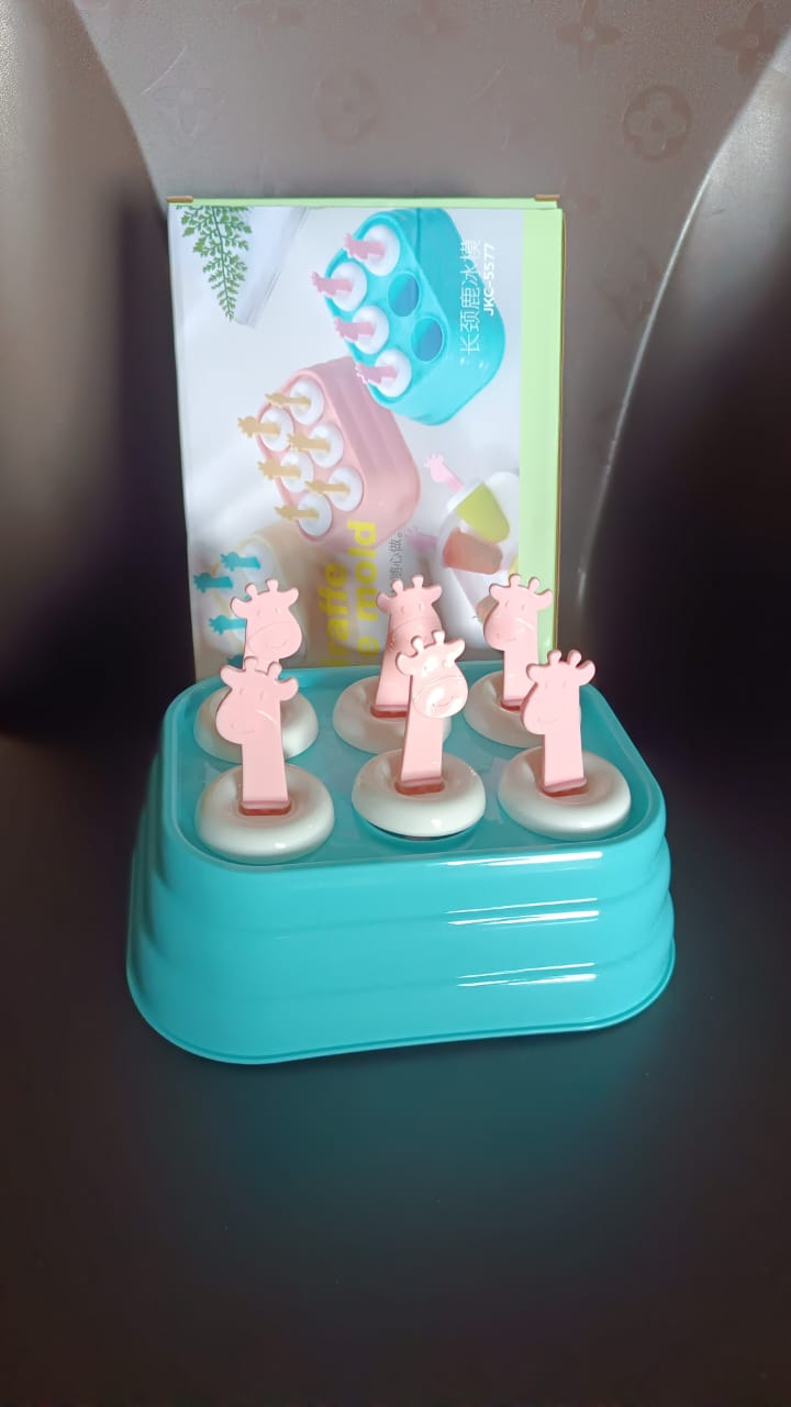 6 Cavity Popsicle Molds Plastic Giraffe Shape Ice Moulds (1 Pc) 6 Cavity Popsicle Molds Plastic Giraffe Shape Ice Moulds (1 Pc)